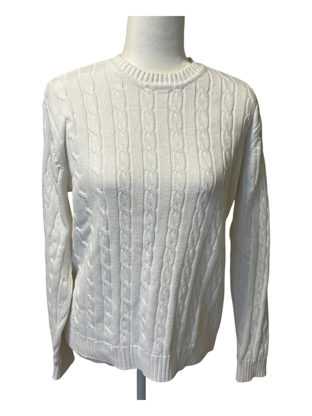 CLUB ROOM White Cable Knit Crewneck Sweater Size Small